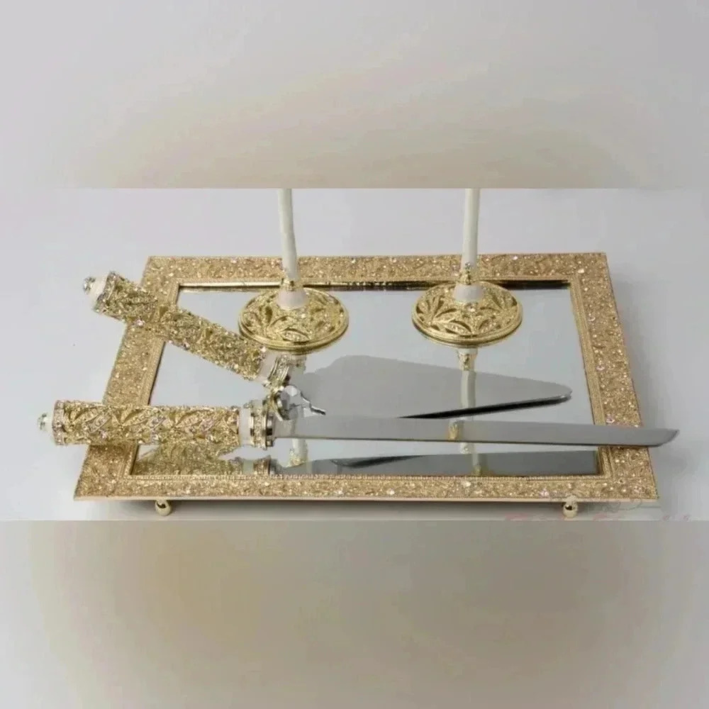 Gold Swarovski Cake Cutting Knife Set